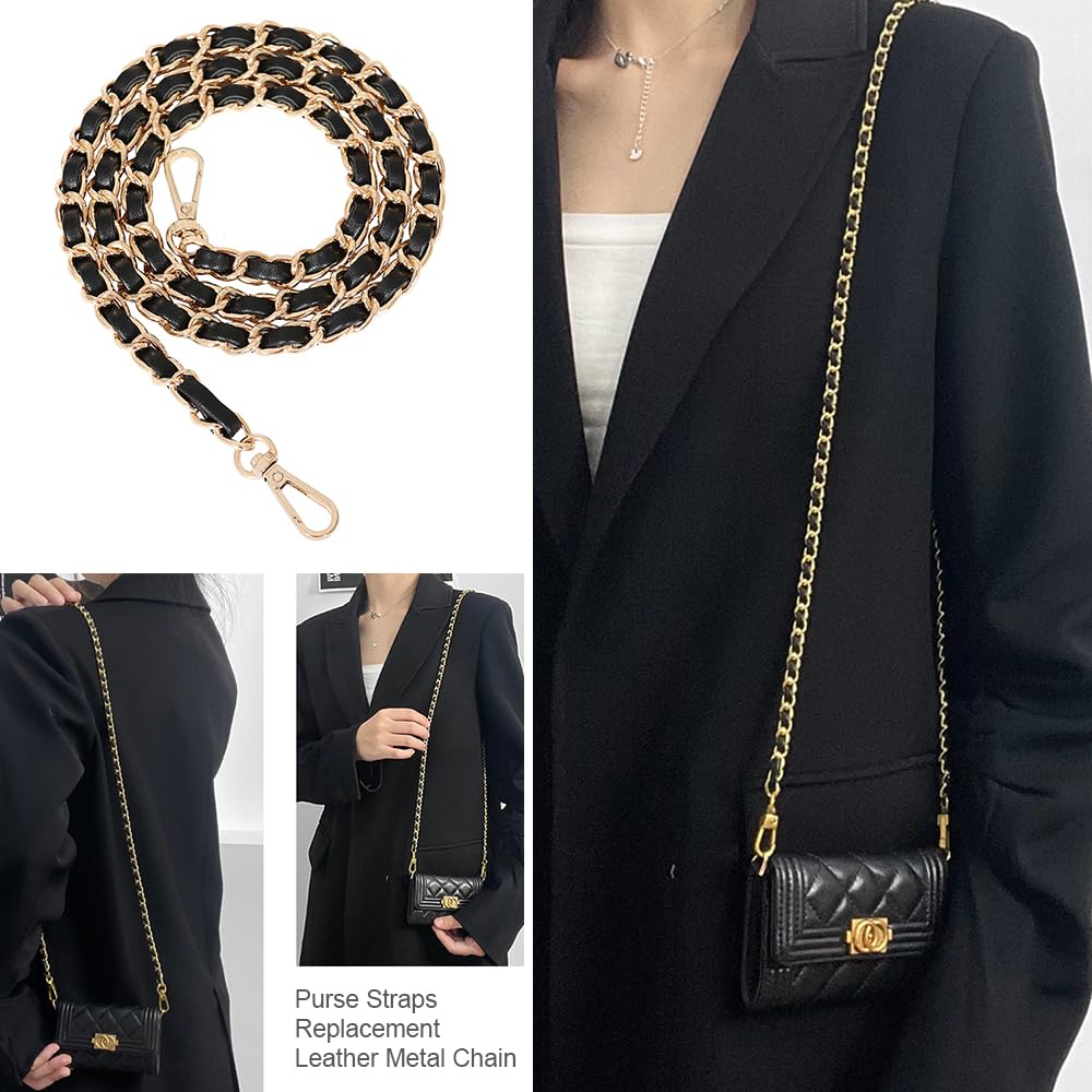 Asaisimg 3 Pcs Women Purse Chain Strap, Long Leather Metal Chain Straps - Image 3