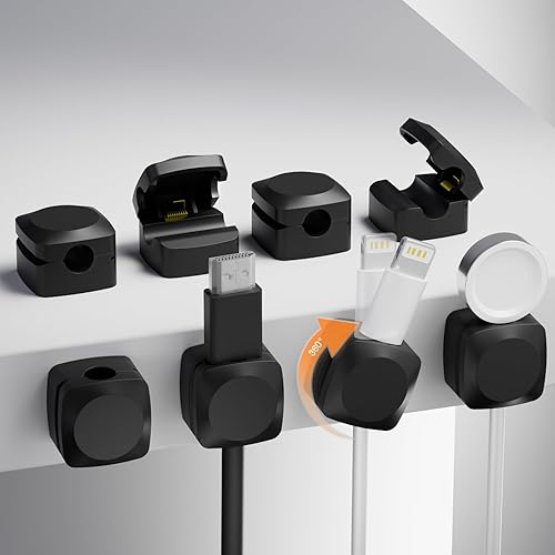 Clips organizadores de cables, paquete de 8 clips giratorios para cables, soporte de cable de resorte para mesita de noche, gestión de cables de