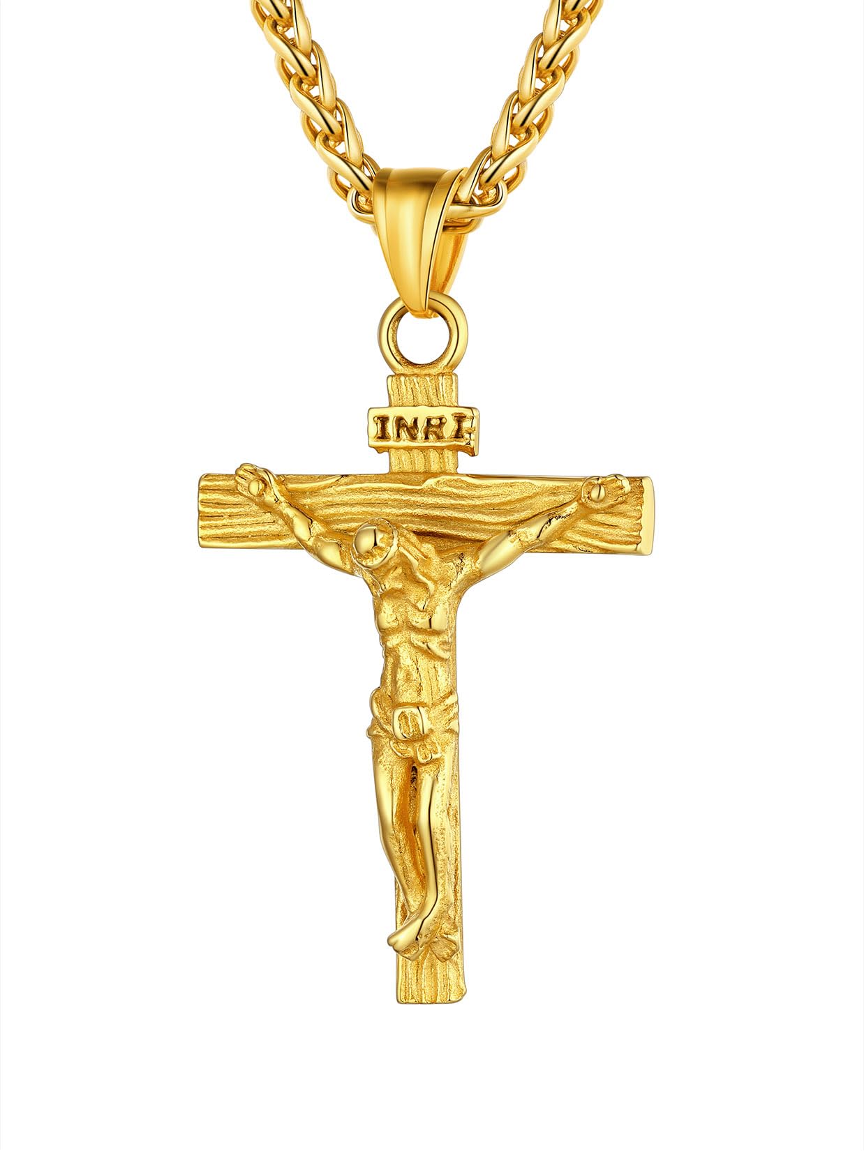U7 Men Crucifix Cross Pendant with Chain Baptism Christian Jewelry Stainless Steel/18K Gold Antique Jesus Necklace, Gift Packed,Length 22"