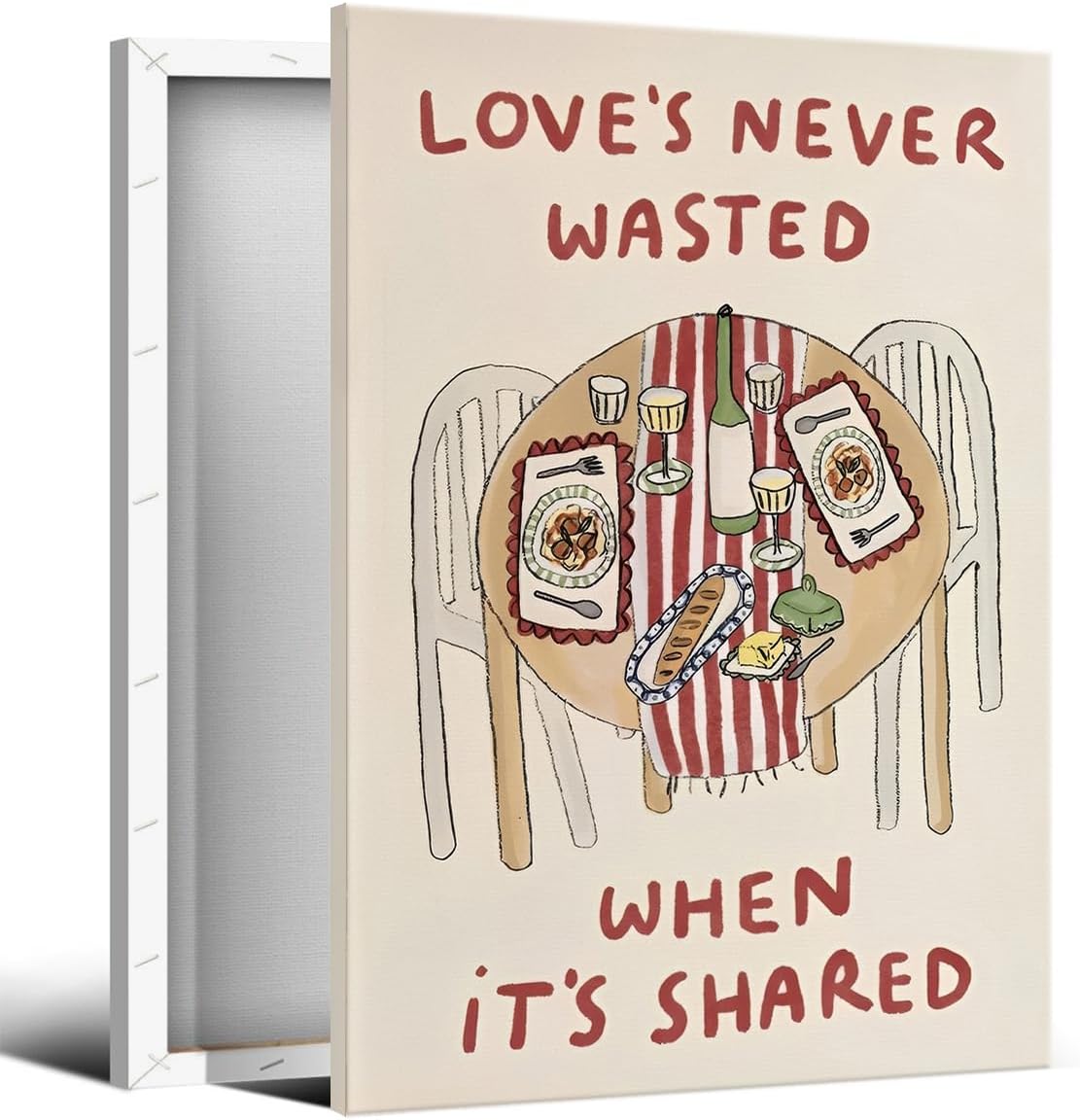 Valentines Day Music Lyrics Canvas Wall Art, Romantic Love's Never Wasted When It's Shared Quote Poster, Trendy Kitchen Wall Decor Couples Anniversary Birthday Gift Print for Her 12x16in Wrapped Canvas