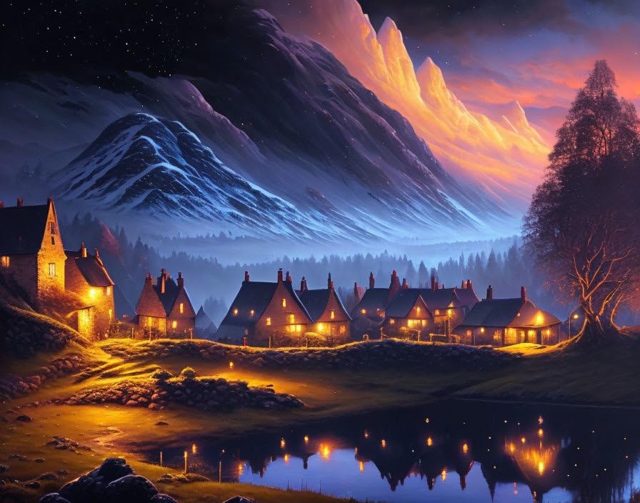 Art mural en toile de village effet peinture à l'huile de qualité