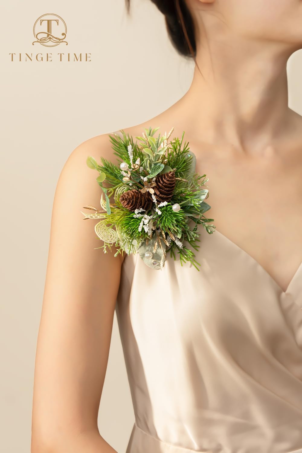 TINGE TIME Corsage and Boutonniere Set, Prom Flower Wrist Corsage Wristlet, Boutonniere for Men Wedding Flowers Accessories Prom Suit Decorations (White Ivory Greenery) - Image 4