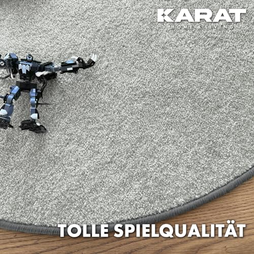KARAT Teppich rund Ø 50cm Silbergrau - Moderner Flauschiger Velours Kurzflor Teppich für Kinderzimmer - Spielteppich, Kinderteppich Krokodil