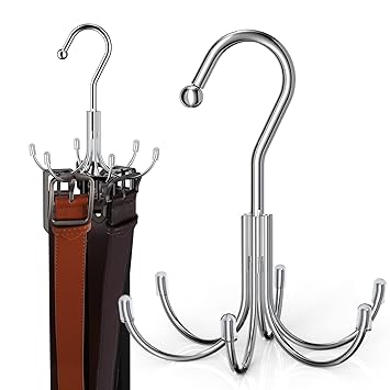 Ulimart Belt Hanger,Belt Hanger for Closet,6 Hooks Belt Organizer with 360 Degree Rotation,Closet Organizer and Storage for Hanging Belt,Purse,Hats,Ties,Scarves,Camisoles,Tank Top?Silvery?