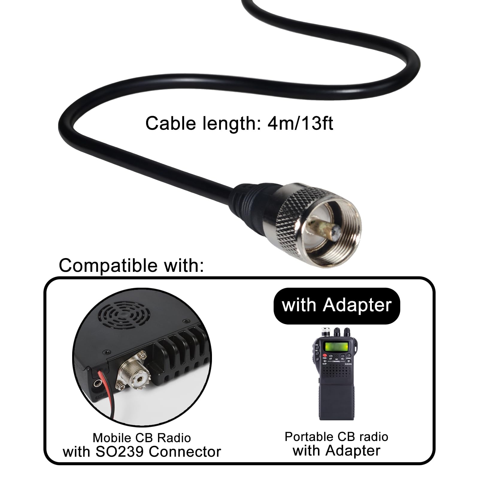 Antena para Radio de Doble Banda VHF/UHF 144/430 MHz, Antena para Radio Amateur con Base Magnética y Conector PL259, Cable RG-58 de 4 Metros