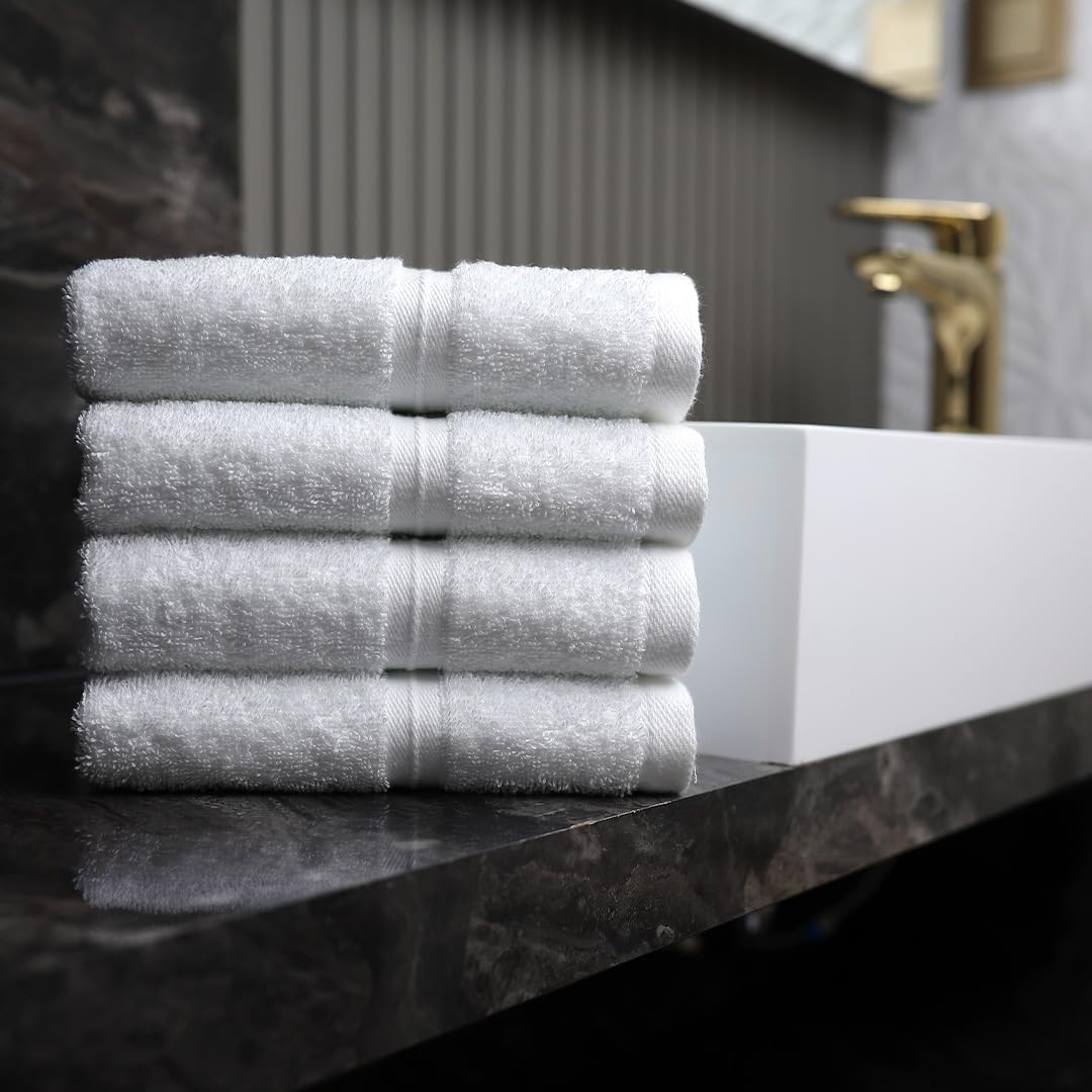 Luxuriöse und extra weiche Waschlappen, 30,5 x 30,5 cm, Hotelqualität, perfekt als Gesichts-, Hand-, Make-up-Handtücher, 100 % Baumwolle, Weiß, 4 Stück