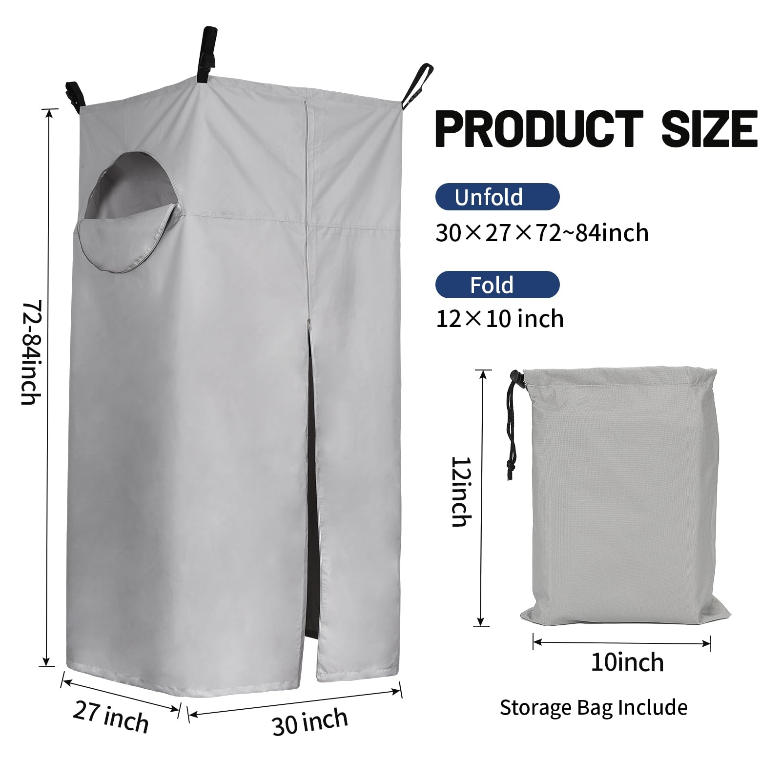 Tuszom 600D Privacy Tent for Boat, Heavy Duty Hanging Changing Room for Bimini Top with Storage Bag, Portable Privacy Station for Pontoons (Gray, 27