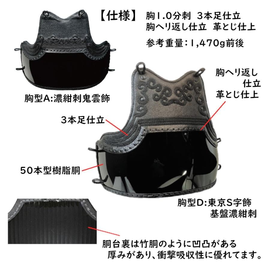 Amazon | 剣道胴 剣道防具 胴 日武 50本型樹脂胴 胸4種（M、L） (B 