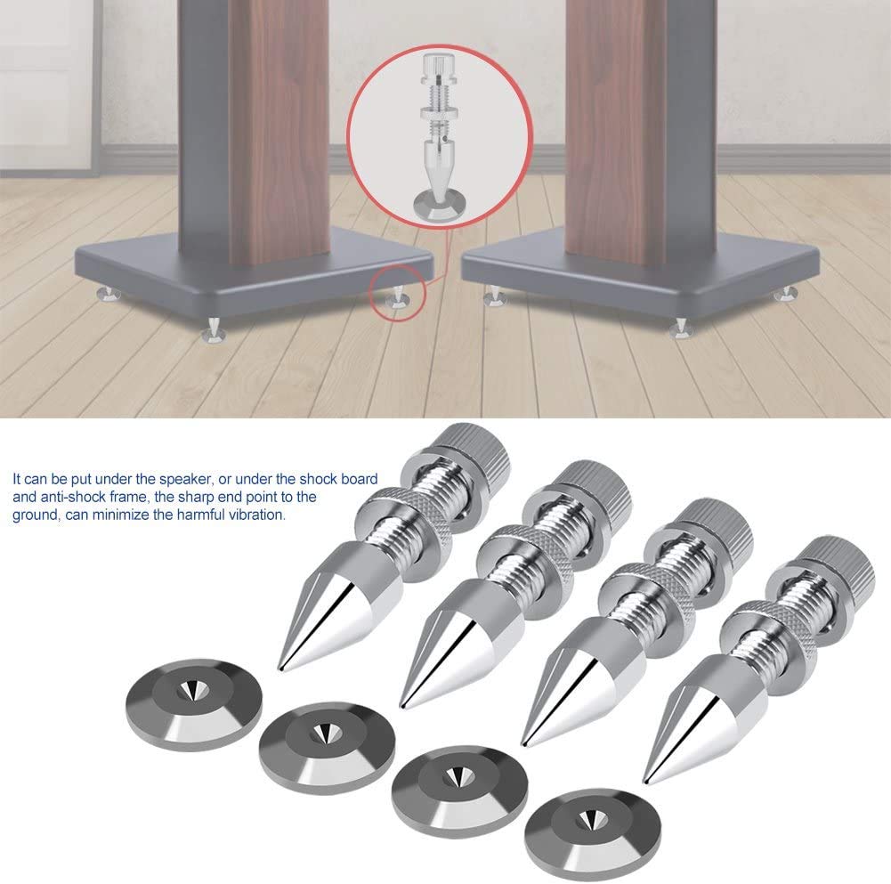 Lot de 4 pieds isolants pour haut-parleur HiFi - En cuivre - pointes pour isolation Haut-parleur pied anti-choc pour haut-parleur Pieds - Aspect brillant - Anti-rayures - Anti-chocs - Argenté