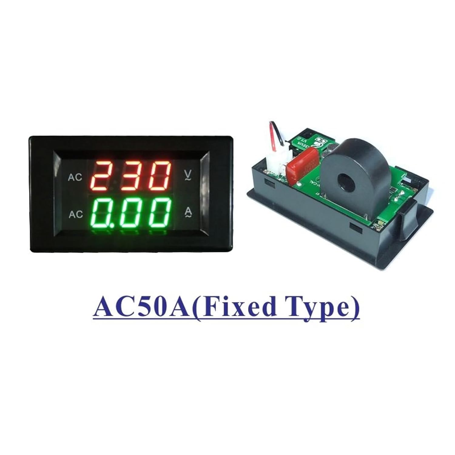 YB4835VA AC 0-500V LED Digital Voltmeter Current Meter Ammeter AC 10A 50A 100A Voltage Meter Amperemeter 1Pcs(Color:White Cover,Size:AC50A(Split)_AC0.0-300V)