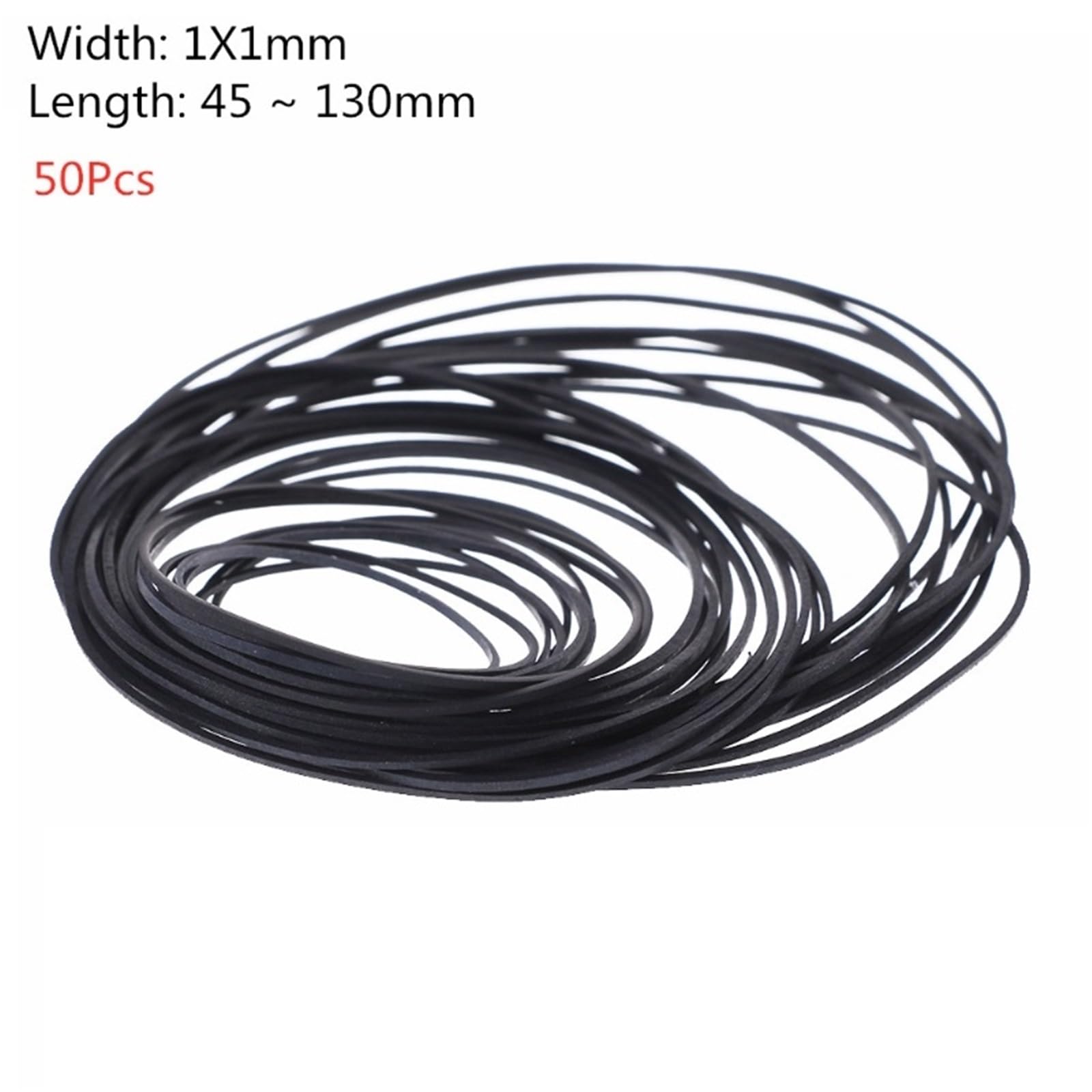 Cinture universali per macchina cassetta, 50 pezzi, 45-130 mm, assortite, quadrate comuni, in gomma, per registratori CD DVD, lettore