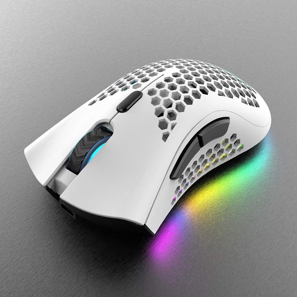Mouse da gioco wireless da 2,4 GHz 7 pulsanti 1600 DPI regolabile retroilluminazione RGB mouse ricaricabile leggero guscio a nido d'ape mouse gamer rosa