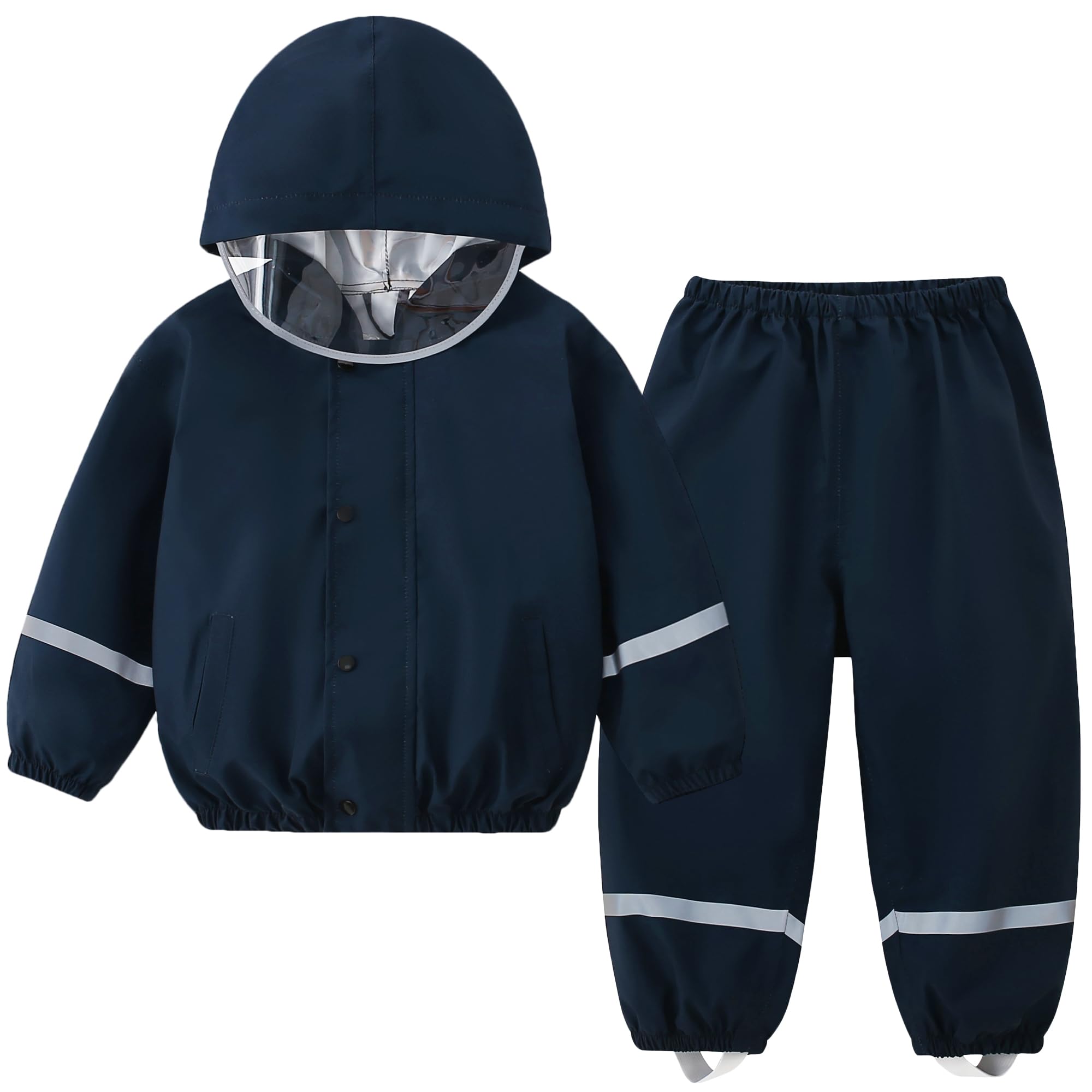 Fewlby Enfant Combinaison Imperméables, Veste de Pluie + Pantalon Imperméable 2PCS Ensembles, Filles Garçons Manteaux Imperméables Pantalon de Pluie Réutilisables Vêtements de Pluie