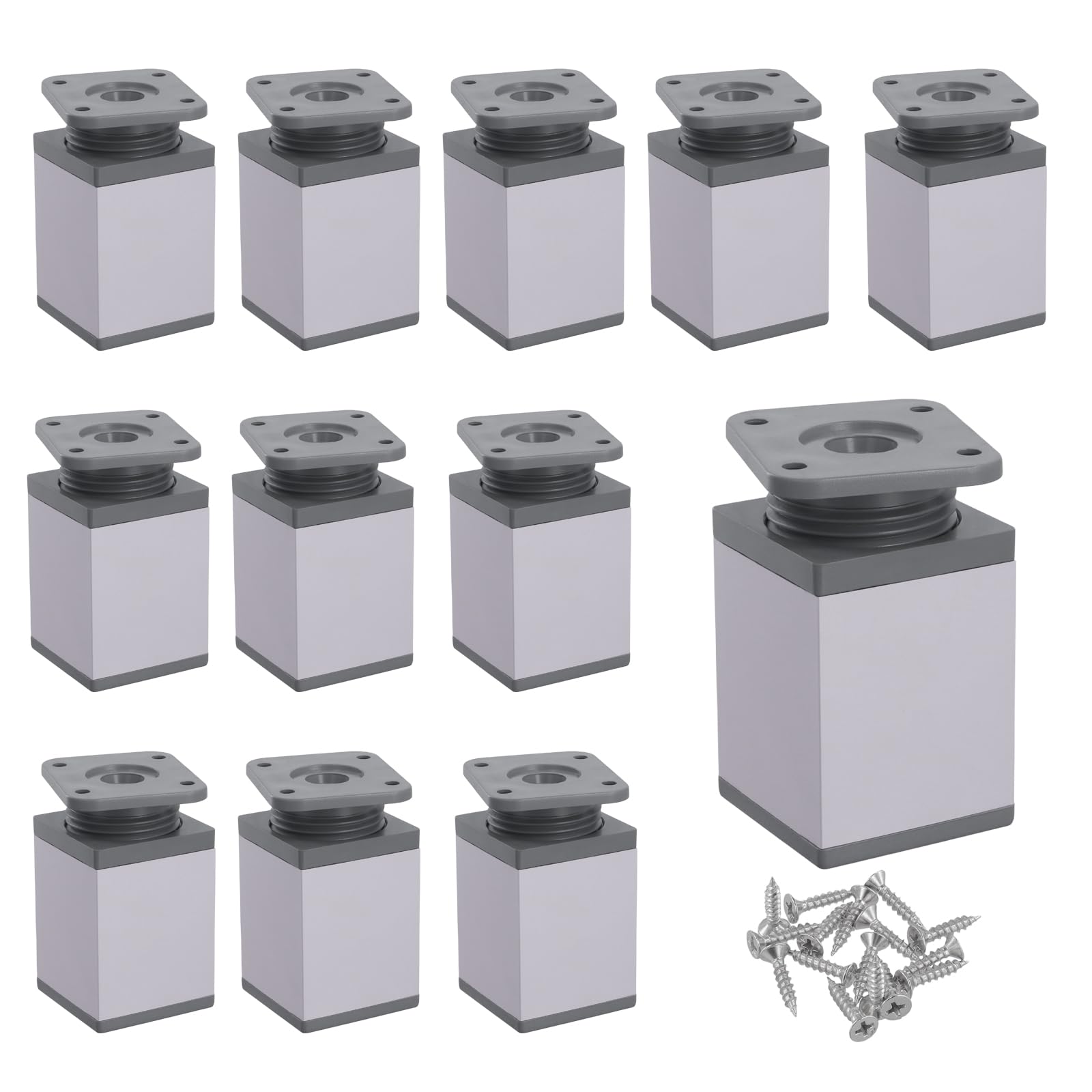 DAKFOOK 12 PCS 40 x 40 x 80 mm Height Adjustable Furniture Legs, Max 18mm Gray Aluminium Alloy Furniture Feet