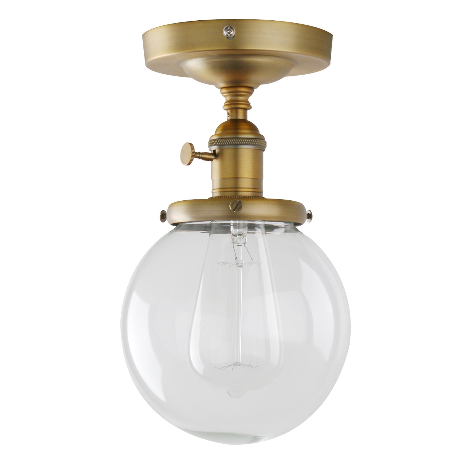 PathsOn Industrial Vintage Modern Flush Mount Ceiling Lamp Switch Loft Bar Kitchen Edison Pendant Light Chandelier with Clear Globe Glass Light Shade (Antique)