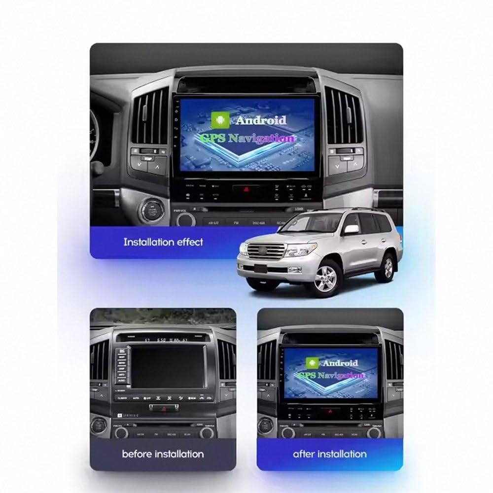 Car Stereo Carplay Radio de Coche para Toyota Land Cruiser LC200 2007-2015 Soporta Bluetooth, Control Volante, USB, WiFi, 4G, Mirror-Link, GPS Navegador/Radio FM, 4 Nuclear 1G+32G