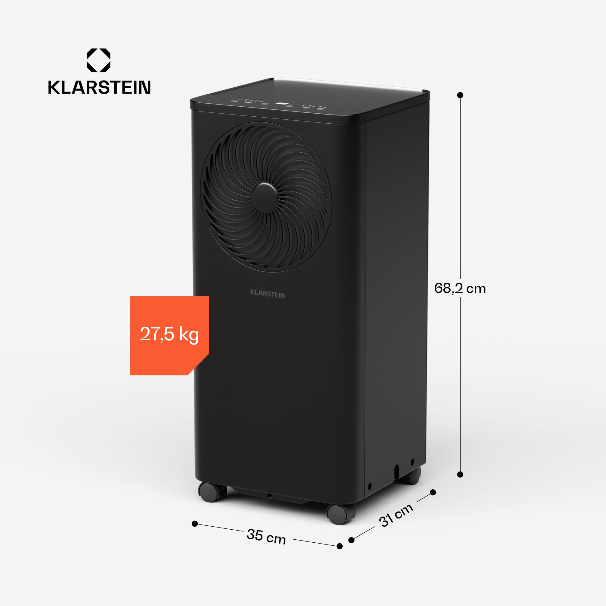 Klarstein Aero Ring Climatiseur Mobile – 9,000 BTU, 3-en-1 Refroidissement, Déshumidificateur & Ventilateur, Commande App & Vocale, Pour Pièces Jusqu'à 31 m², Éco R290, Roulettes, Noir