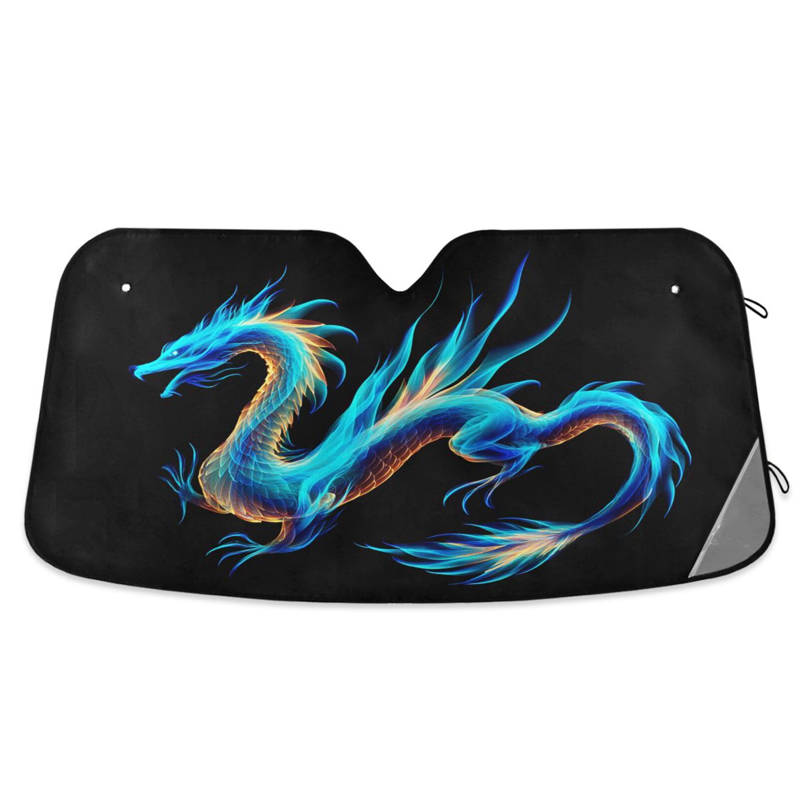 Blue Fire Dragon Car Windshield Sunshades Sun Shade Reflective Block UV Rays Protector Keep Your Vehicle Cool Sun Visor Cover Foldable for Car Truck SUV M