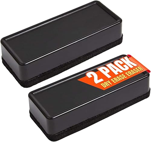 1InTheOffice Borrador de borrado en seco, borrador de pizarra blanca, borrador de pizarra, negro, paquete de 2