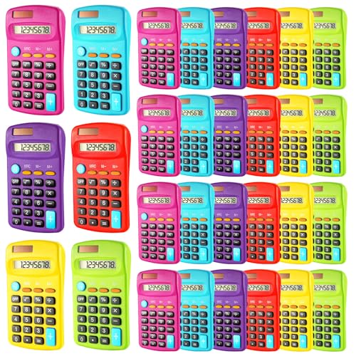 18 Pieces Pocket Size Basic Calculators Bulk 8 Digit Mini Solar Battery Dual Power Calculator