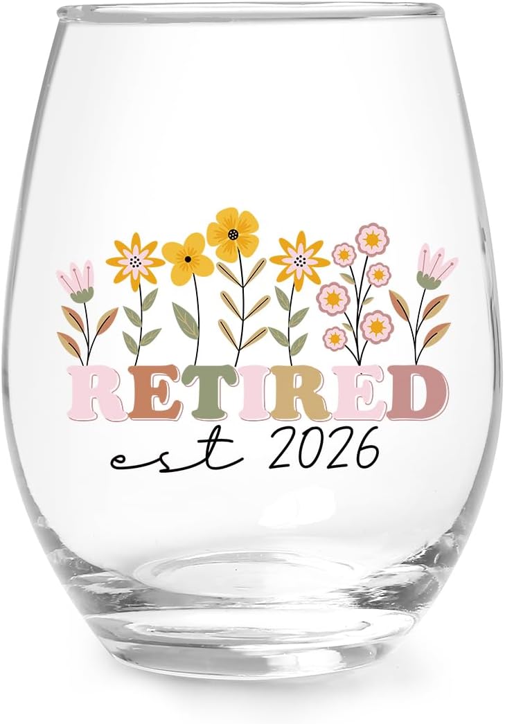 Jogskeor Retired Est 2026 Wine Glass 15oz, Retirement Gift for Woman, Retirement Gifts for Women, Birthday Christmas Gifts for Women Mom Grandma Aunt