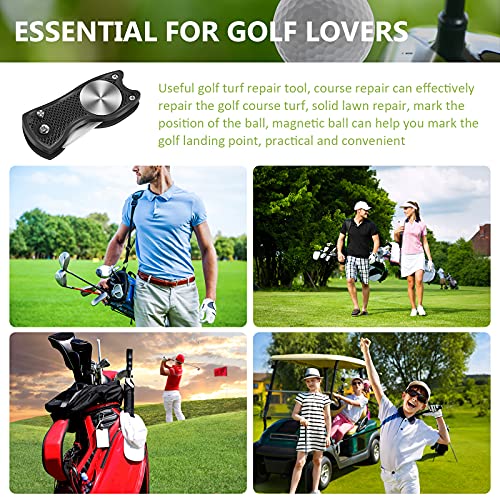 Threan-Herramienta-de-Chuleta-de-Golf-Herramienta-de-Reparacion-de-Chuleta-de-Golf-de-Acero-Inoxidable-Horqueta-de-Golf-Plegable-Chuleta-de-Golf-de-Metal-con-Boton-y-Marcador-de-Pelota-Golf-Negro