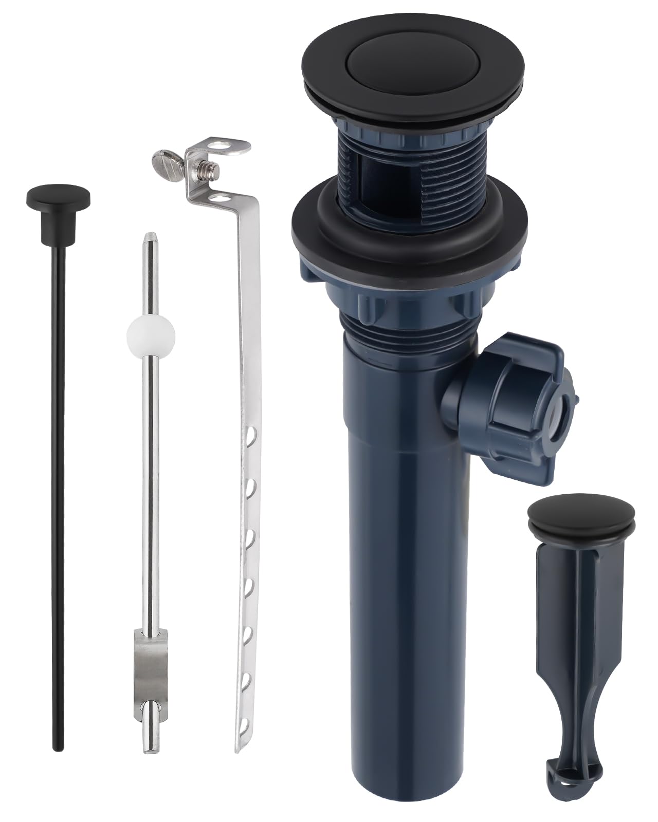 Hygie Rinse Bathroom Sink Drain with Lift Rod, Pop Up Sink Drain with Overflow, Matteblack Drain Stopper for Vessel Sink, Assembly for Bathroom Faucet