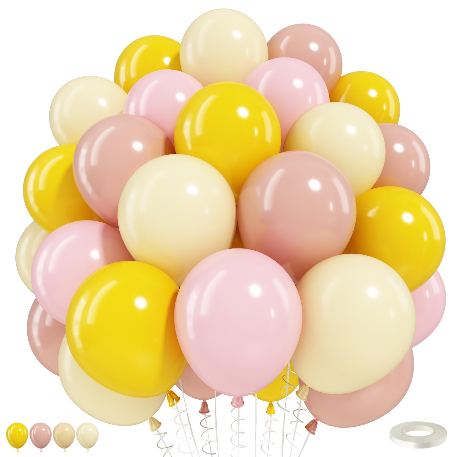 Pink and Yellow Balloons, 12inch Pastel Light Dusty Pink Butter Pale Mustard Yellow Latex Balloons for Lemon Baby Shower Anniversary Wedding Bridal Shower Bee Bear Themed Birthday Party Decorations
