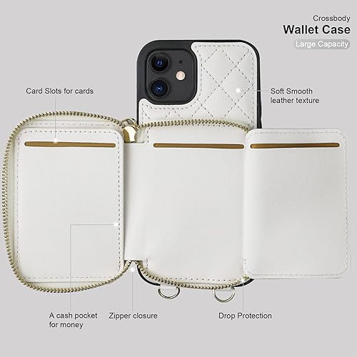 Miniatura 6 de Bocasal Funda tipo cartera cruzada para iPhone 1212 Pro, bloqueo RFID, de piel sintética, con cremallera, bolso cartera con tapa plegable, funda