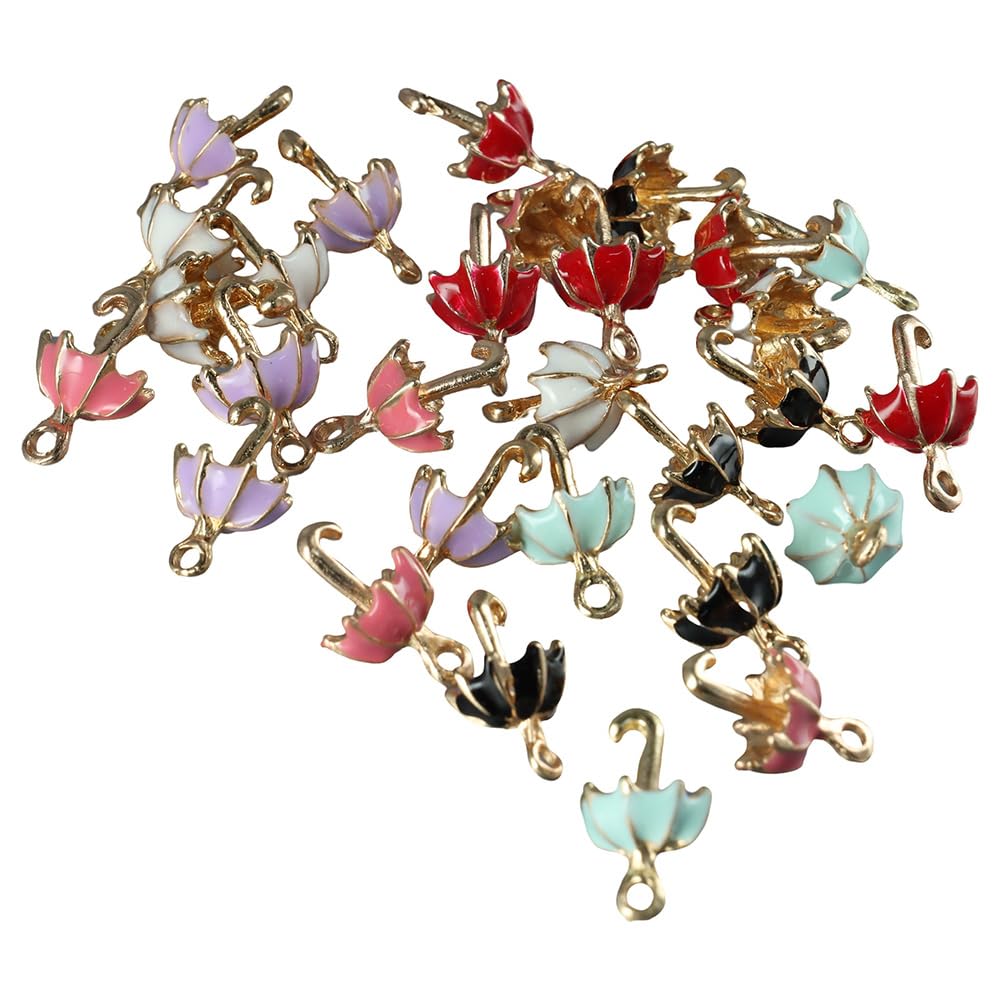 Uniquer 30Pcs 6 Colors 3D Umbrella Charms,Alloy Enamel Cute Summer Theme Vintage Hanging Charms for DIY Jewelry Making Crafts Bulk