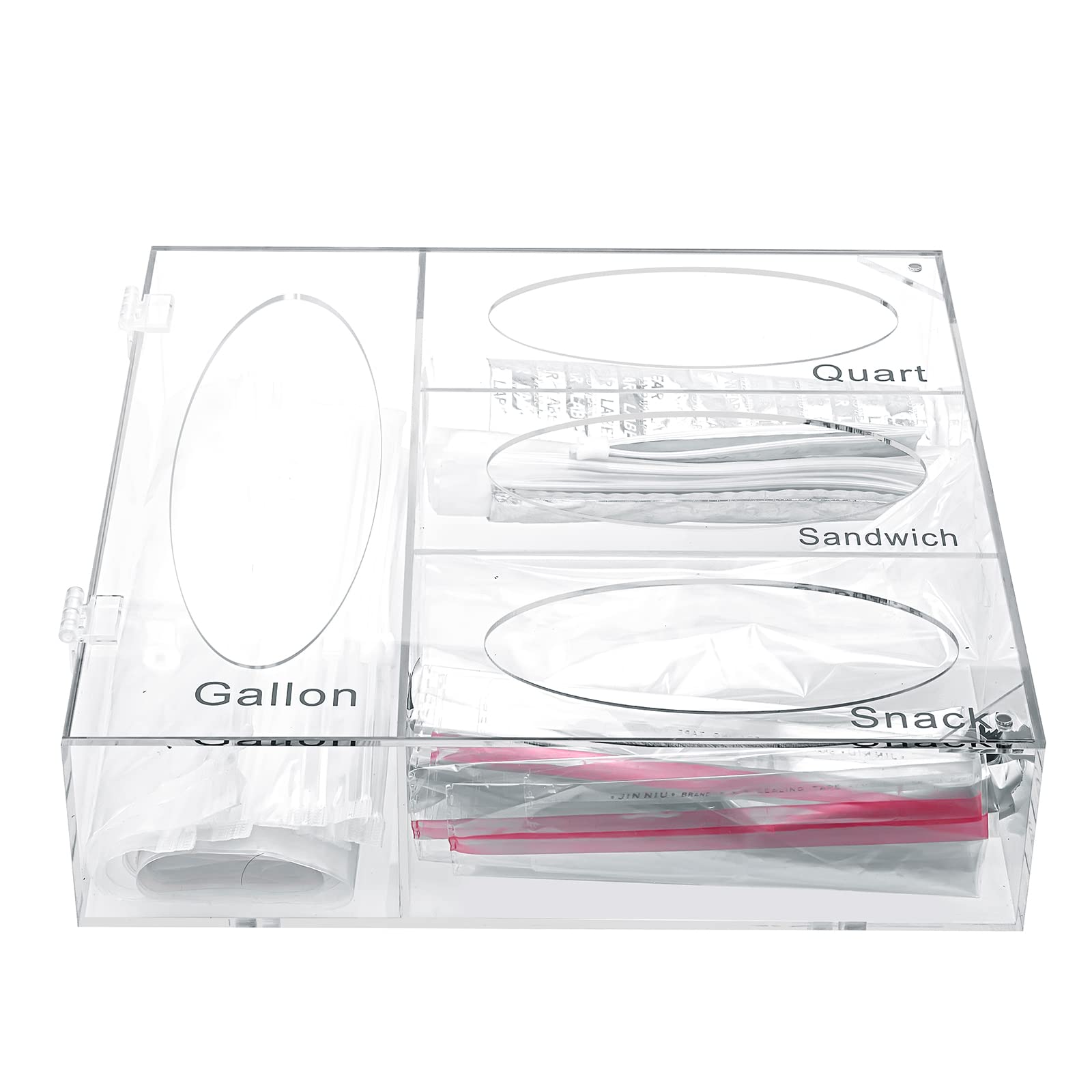 Acrylic Ziplock Food Bag Storage Organizer Acrylic Baggie Organizer, Acrylic Kitchen Drawer Baggie Box For Gallon Quart Sandwich Snack, Compatible With Variety Size Ziplock Bags Dispenser (Clear)