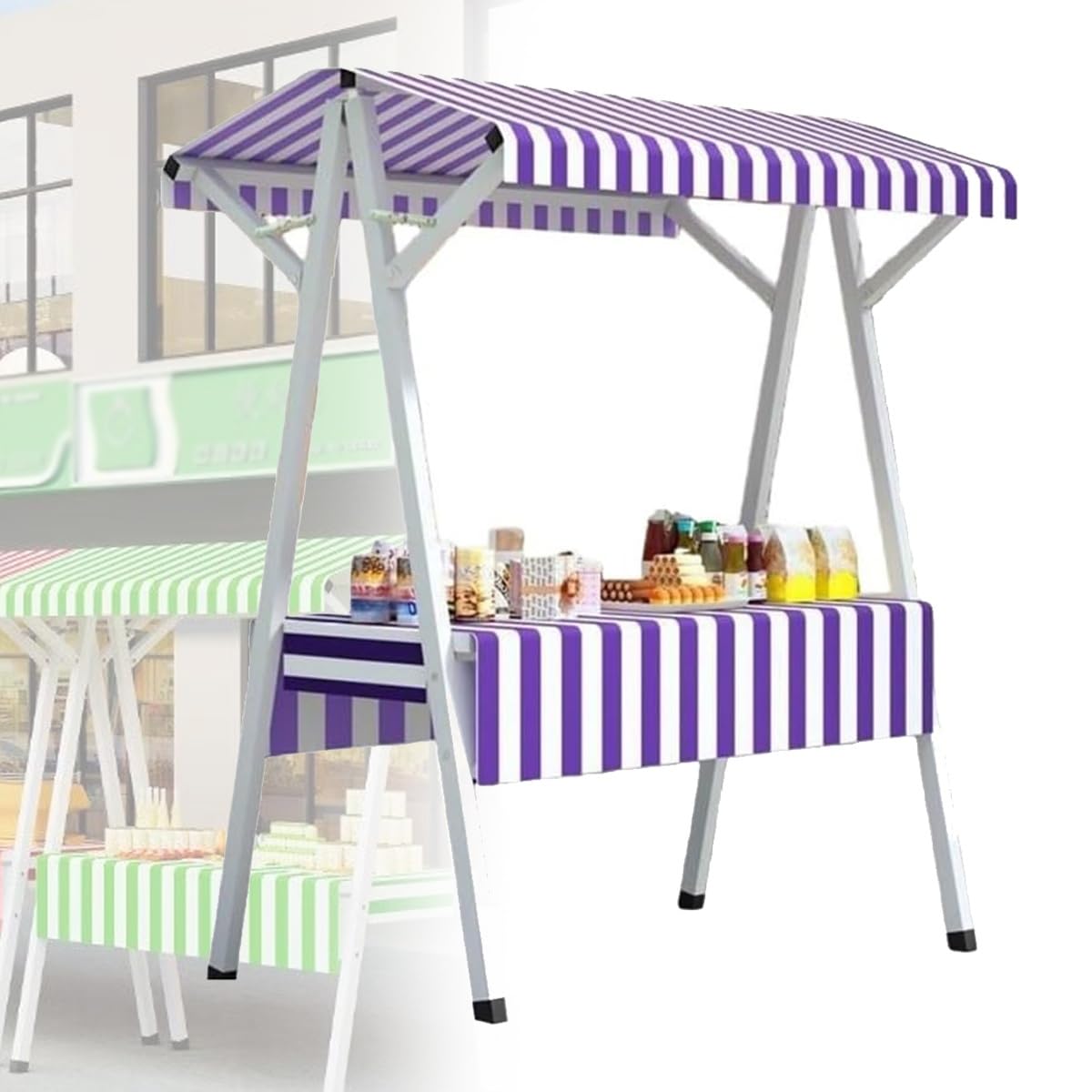 GLETSF Portable Dining Cart with Sunshade Canopy, Foldable Market Stall Kiosk, Outdoor Vendor Cart for Food Display at Markets & Street Events,Purple-190x20cm