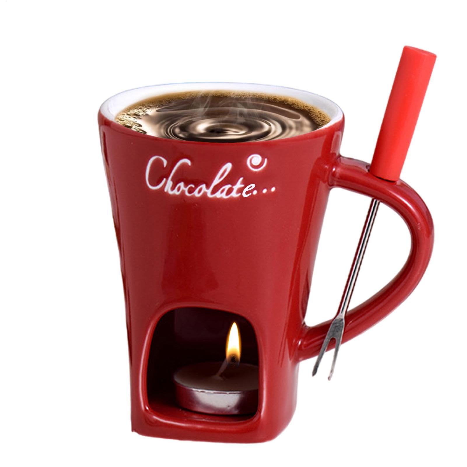 Taza de chocolate para derretir olla caliente, taza de fondue de chocolate, taza de cerámica para fundir olla caliente, taza de fondue con las velas de té incluidas para crear un ambiente acogedor