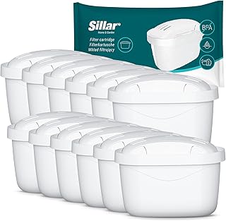 Sillar Wasserfilter Kartuschen kompatibel mit BRITA Maxtra+, Marella, Aluna, Elemaris – 12er Pack, Aktivkohle & Ionenaustauscher, BPA-frei, reduziert Kalk und Chlor, für sauberes Trinkwasser