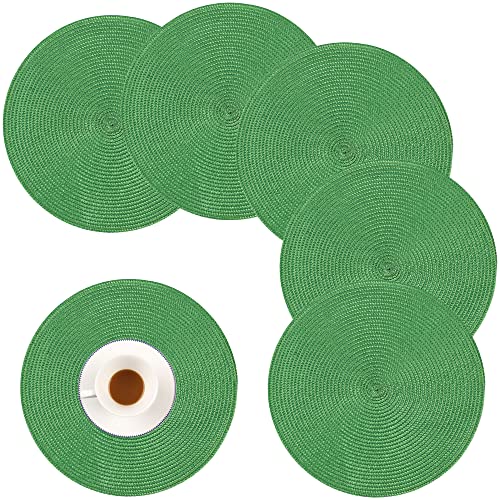 Homcomodar Set de Table Ronde Set de Table Ronde en PP Résistant à la Chaleur Set de 6 Nappes Tressées Tissées pour Napperons de Cuisine Ronde (Vert) Cover