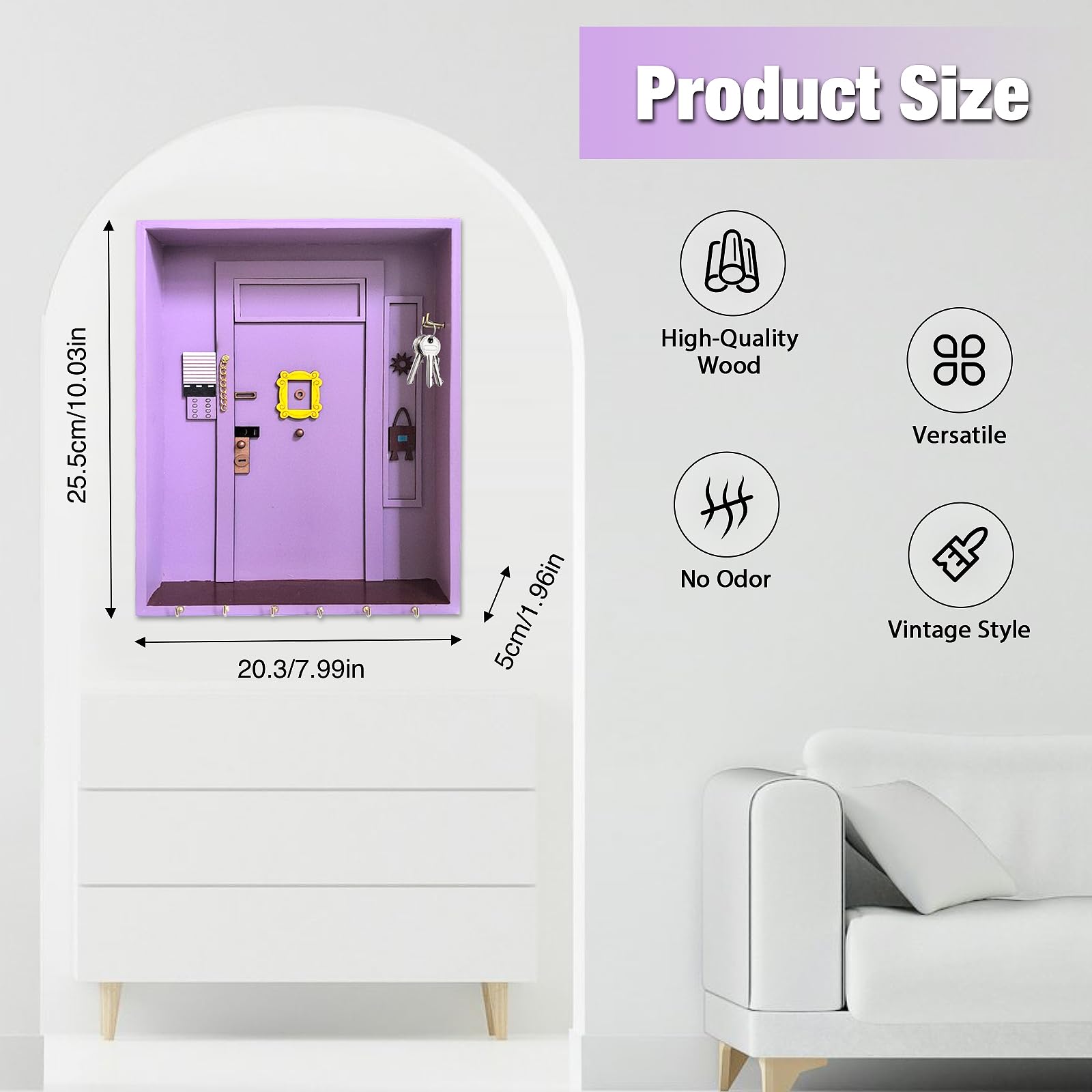 Friends Monica'S Key Hooks, Mobiletto In Legno Porta Chiavi Da Muro Per Casa Amici Ganci Chiave Di Monica Con Contenitore E 6 Ganci Per Gli Amanti Delle Serie TV Per Bagno Soggiorno (Viola)
