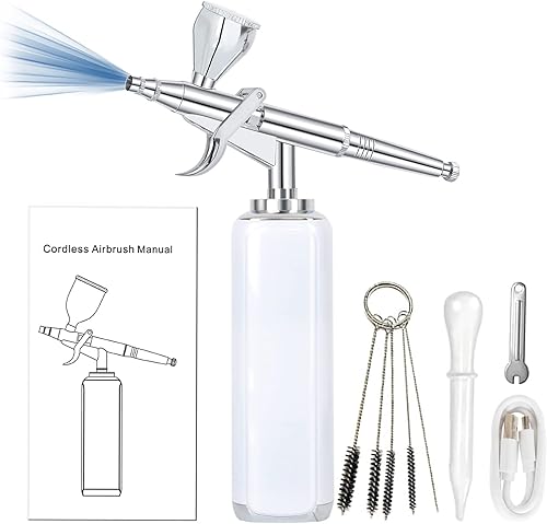 Miniatura 4 de I-BEAUTEE Kit de aerógrafo de 27PSI, compresor de aerógrafo portátil inalámbrico, cepillo inalámbrico recargable, mini cepillo de aire, pistola de