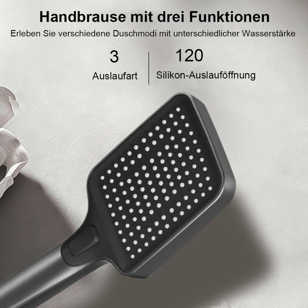 Saliscendi Doccia 4 Tasti, soffione Quadrato per Bagno Domestico | Finitura metallo grigio metallizzato, 4 modalità acqua a tasti,Soffione quadrato, altezza regolabile per bagno casa