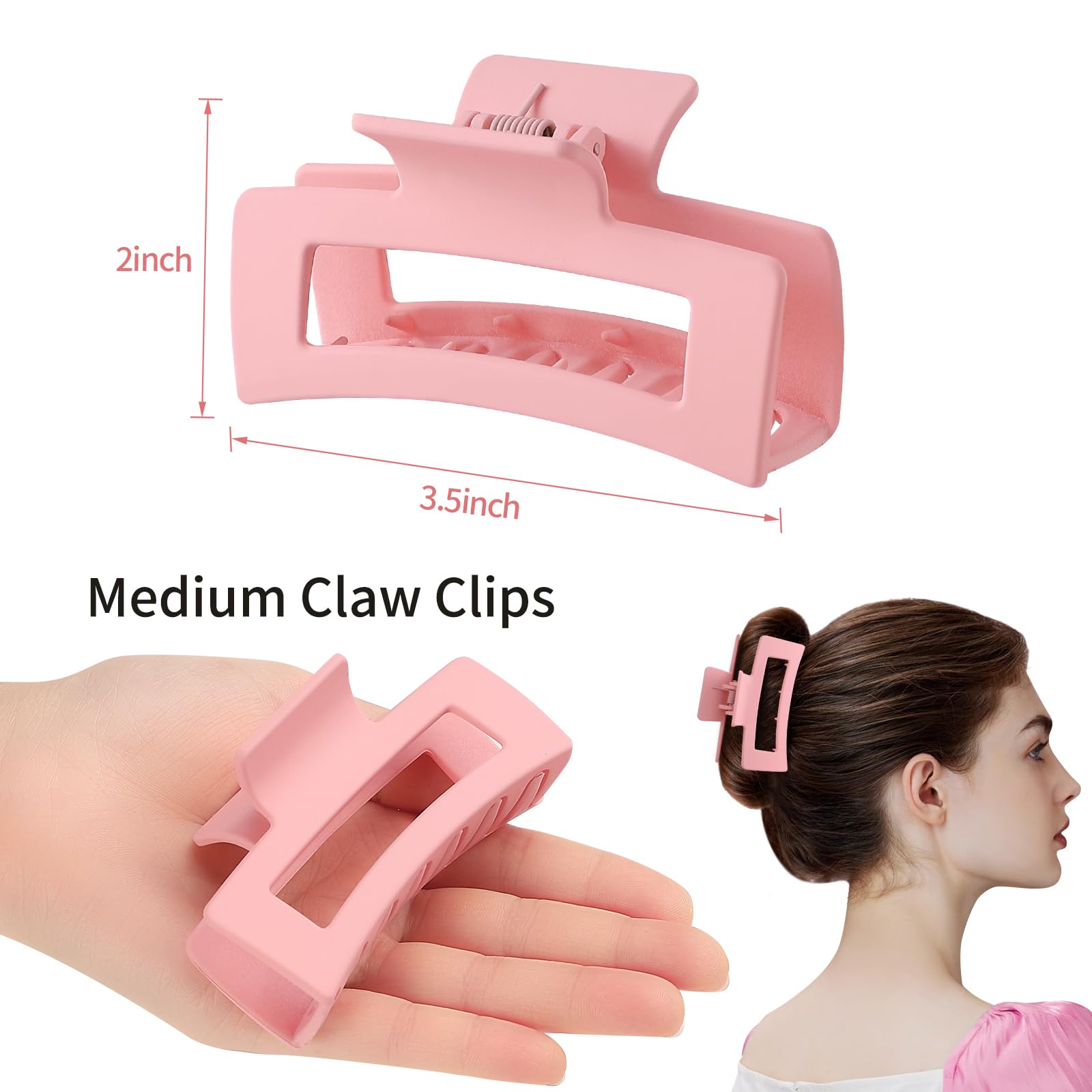 Pinzas cuadradas para el cabello de 3.5 pulgadas para mujer, paquete de 6 pinzas de pelo medianas para cabello grueso y fino, rectángulo, mandíbula de plátano, accesorios para el cabello para mujeres