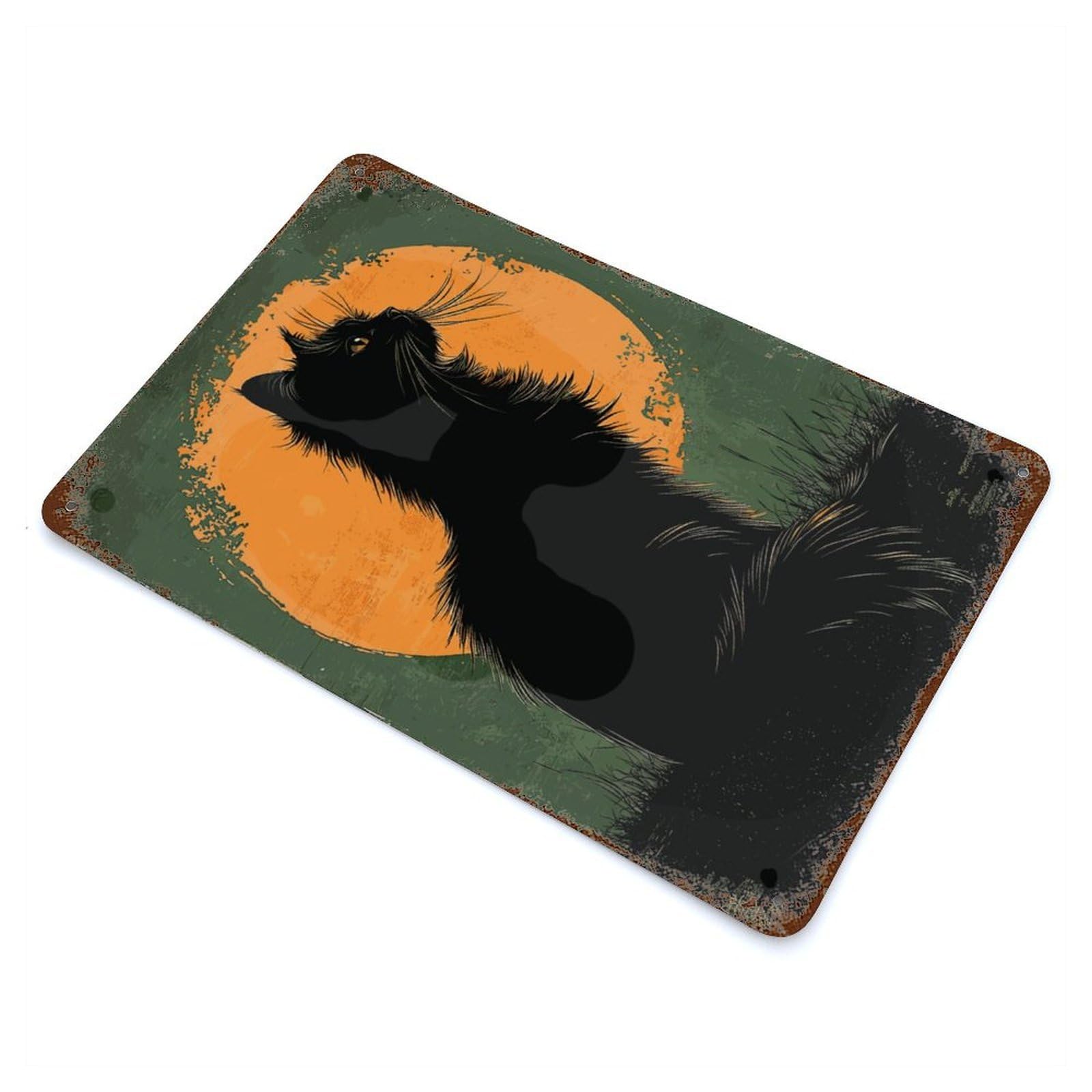Maine Coon Silhouette Vintage Wall Sign 11.8"x7.9", Rust Effect Metal Decor for Living Room, Hallway And Home Decor