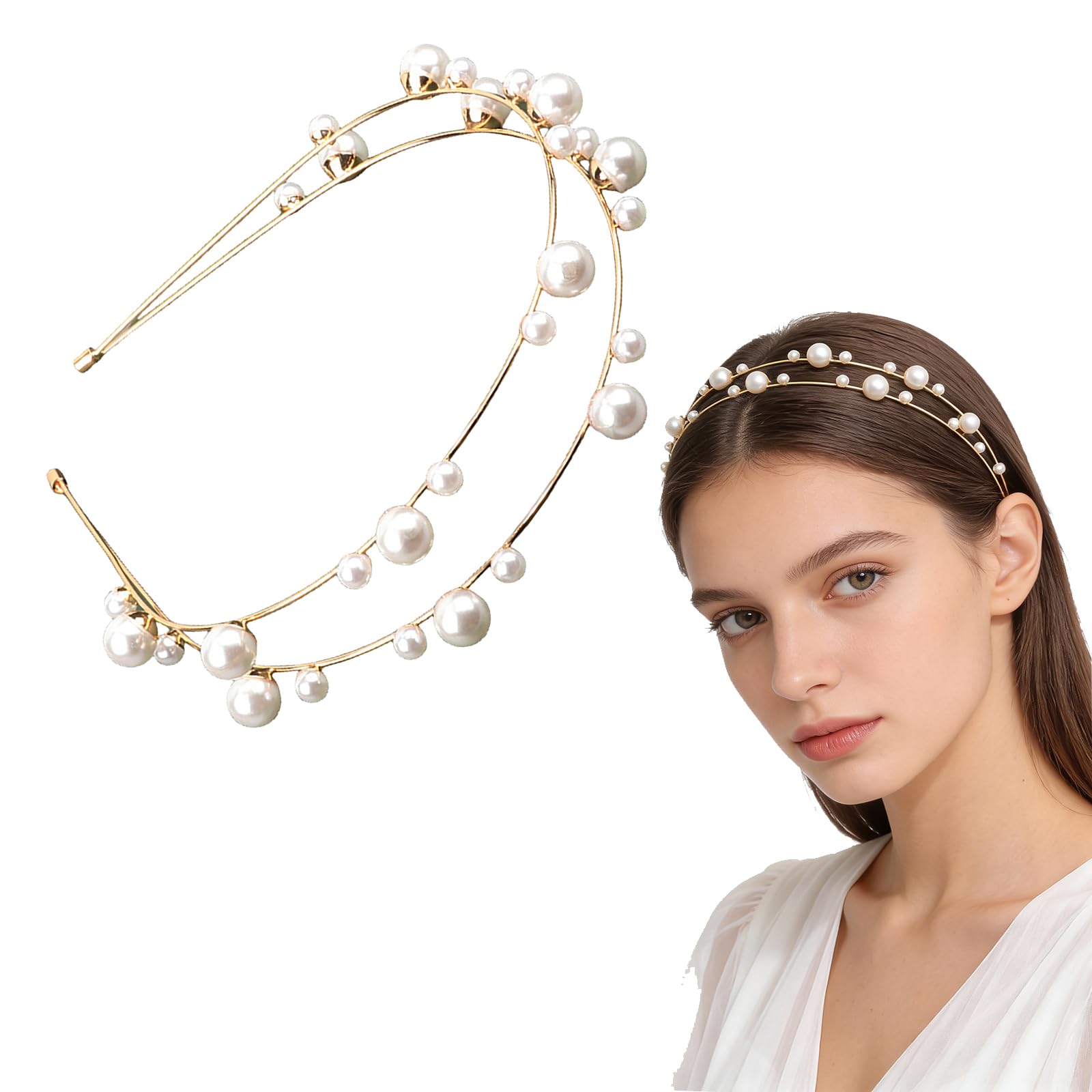 scicent Braut Haarschmuck Breit Stirnband Elastisch Haarband Stoff Rutschfest Dick Gepolstert Haarreifen Styling Kopfbedeckung Retro Hochzeit Braut Festival Haar Accessoires D020-13