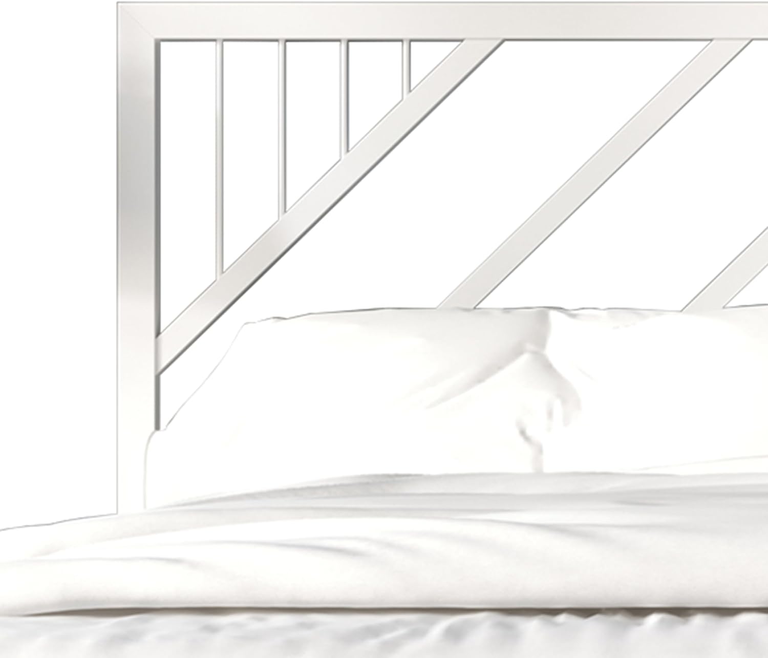 Full Geometric Slatted Design Metal Platform Bed, White