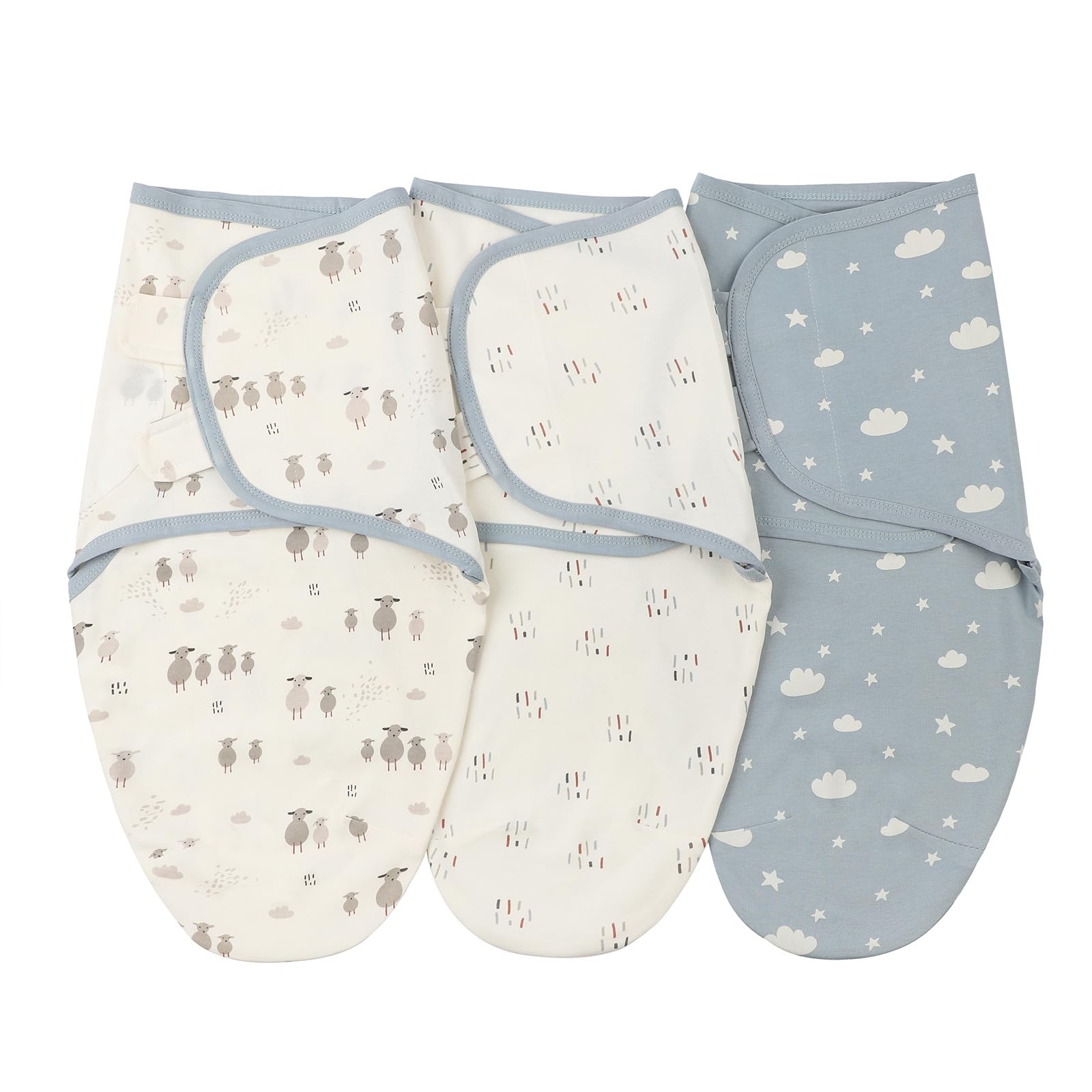 insular Baby Swaddle Wrap, Swaddle Blanket for Newborn and Infant, Adjustable Swaddling Set for Boy and Girl, Soft Cotton Baby Sleep Sack 3 Pack, Sheep&Cloud, Small(0-3 Month)
