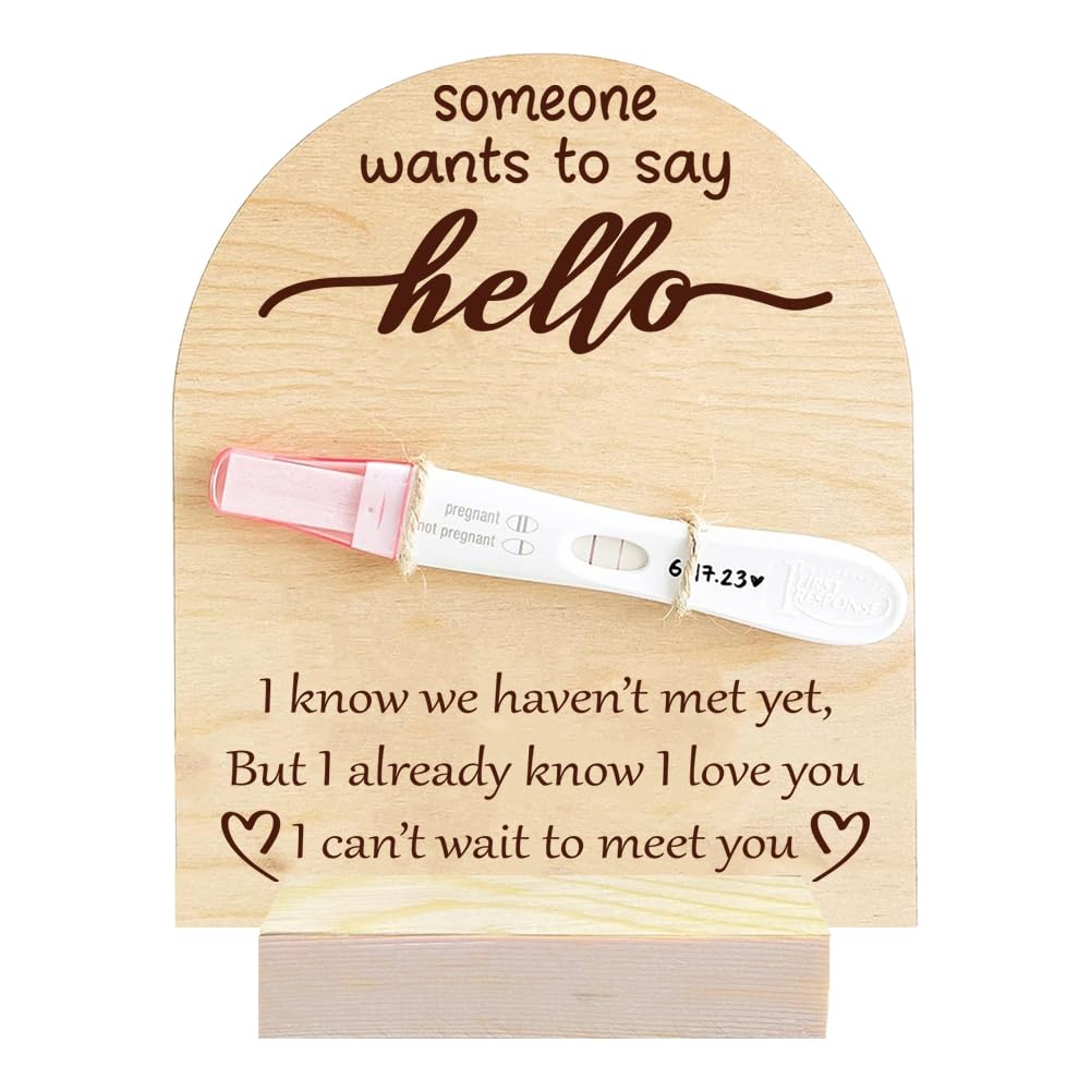 Wooden Pregnancy Announcement for Dad Say Hello to Baby Pregnancy Test Keepsake Wooden Sign Baby Surprise Pregnancy Announcement Sign Fun Ways to Announce Pregnancy to Be Gifts