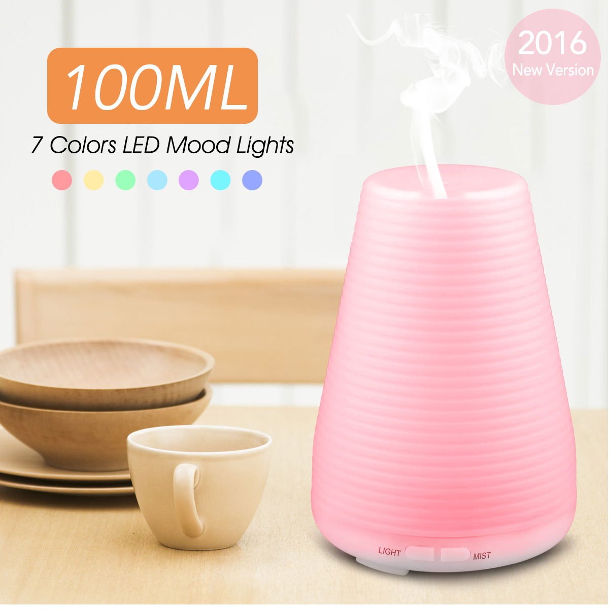 Aromatherapy Essential Oil Diffuser, LAMAGIA 100ml Ultrasonic Cool Mist Aroma Humidifier with Color Changing Light, Intermittent Mist Adjustment and Waterless Auto-off Function