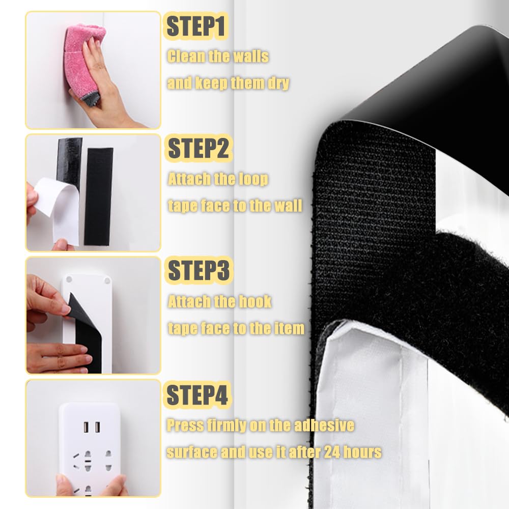 Belcro Adhesivo Doble Cara - 2 m x 20 mm Negro Hook Loop Autoadhesivo Cinta Rollo Doble Cara Cinta de Autoadhesiva para Oficina, Doméstica, Bricolaje
