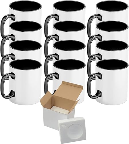 TWISTED ENVY Juego de 12 tazas de sublimación de cerámica de 15 onzas  Interiormango  Negro  Taza de sublimación de grado profesional  Serie de disponible en Yaxa Peru