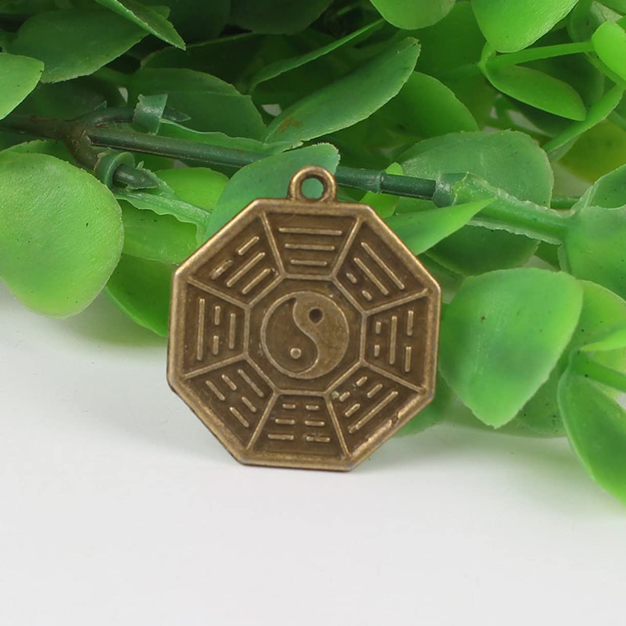 YJIUYUANQ Vintage Chinese Taoism Brass Bagua Metal Feng Shui Tag Coin DIY Findings Making,10-Pack, As Show