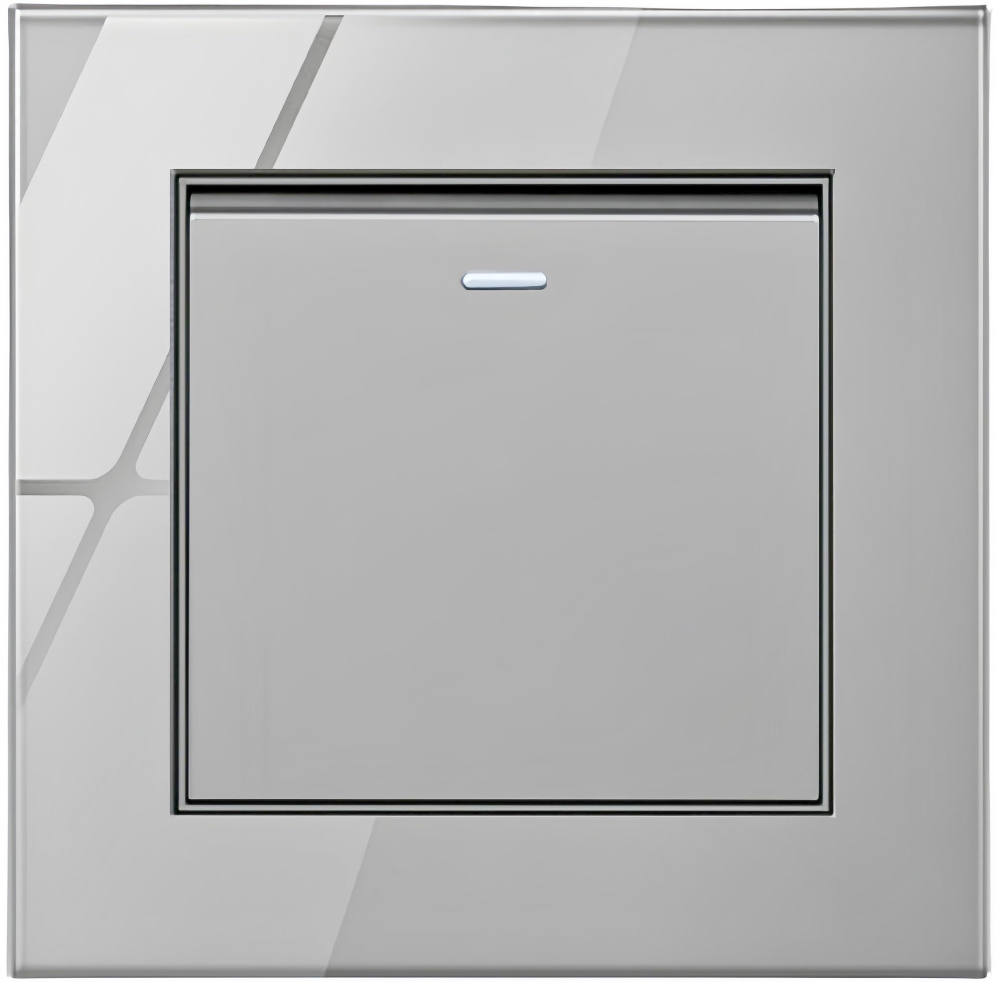 MEI JIABorliya 1 Gang 2 Way Switch Tempered Gray Glass Panel and push button Light Switches with LED Indicator,UK Standard Wall Power Socket, Artistic Modern Swich soket (A- 1 GANG 2 WAY)