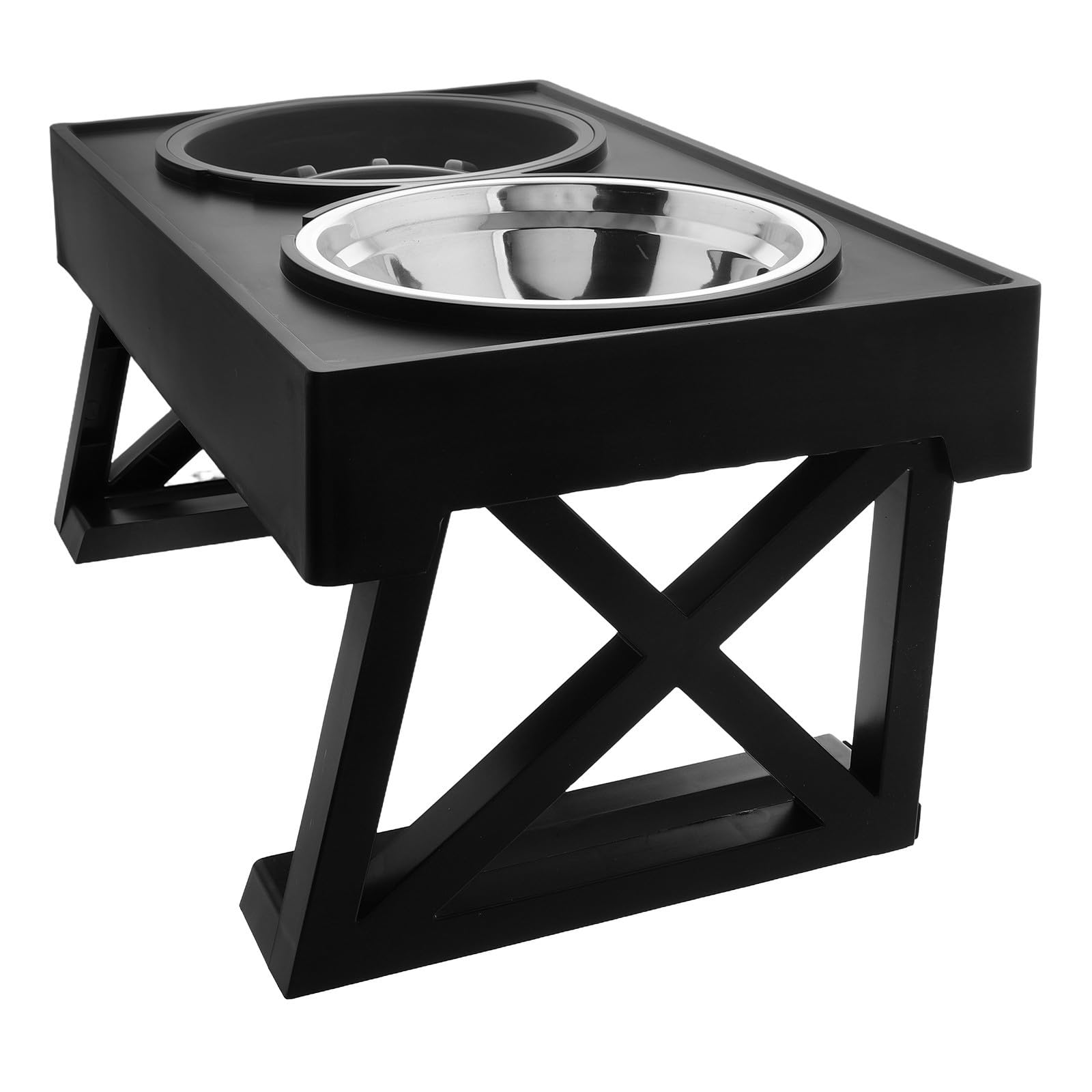 Gamelles Surélevées pour Chiens et Chats, Double Bol en Acier Inoxydable et Abs, Mangeoire Anti-glouton, pour Eau et Nourriture, Maison et Voyage